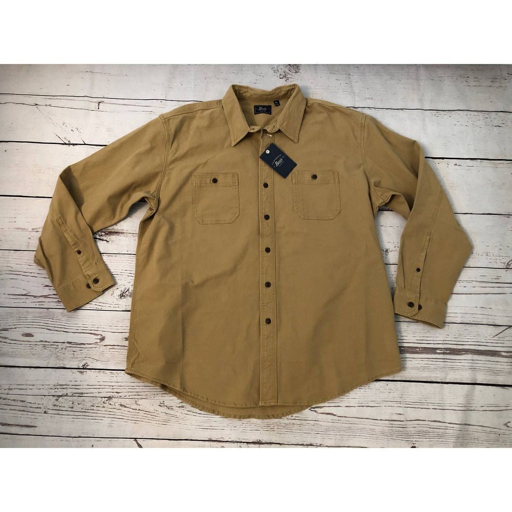 GH Bass Tan Mens Heavy Button Down Shirt XL NWT